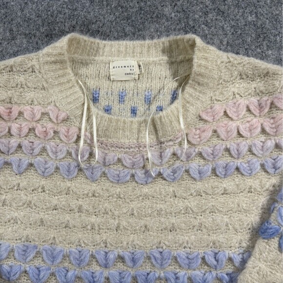 Dreamers by Debut Sweater Ivory Women's Tulips Crew Neck Warm Soft Pullover S/M - Picture 2 of 10